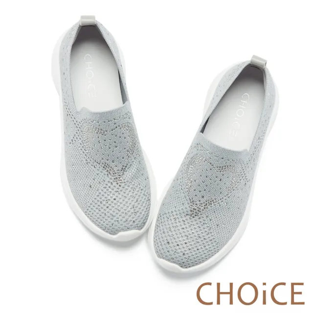 【CHOiCE】燙鑽針織布面厚底休閒鞋(灰色)
