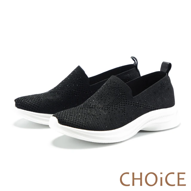 【CHOiCE】燙鑽針織布面厚底休閒鞋(黑色)