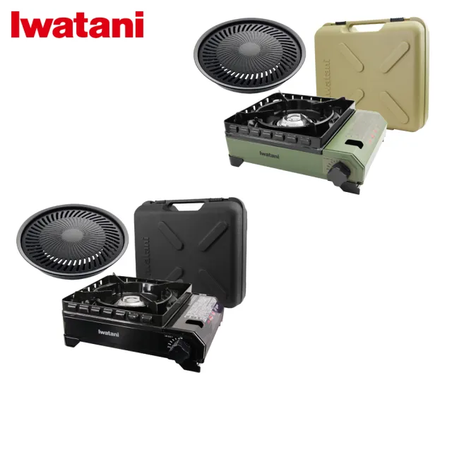 【Iwatani 岩谷】戶外防風新黑武士 / 綠武士磁式瓦斯爐-3.3kw-搭岩谷圓烤盤(黑武士 或 綠武士+CB-A-YPS)