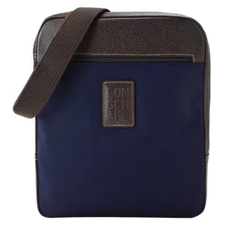 【LONGCHAMP】BOXFORD系列壓印皮標帆布斜背包(中/深藍)