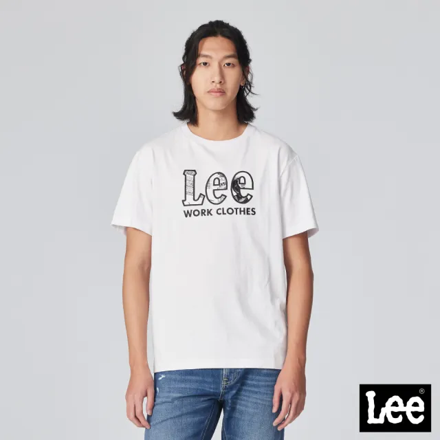 【Lee】男裝 短袖T恤 / 老報印刷 大LOGO 經典白 舒適版型(LB302002K14)