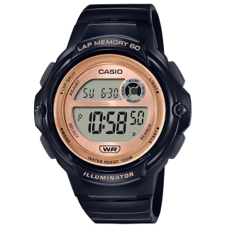 【CASIO 卡西歐】簡約數位電子運動腕錶/黑x玫瑰金面(LWS-1200H-1A)