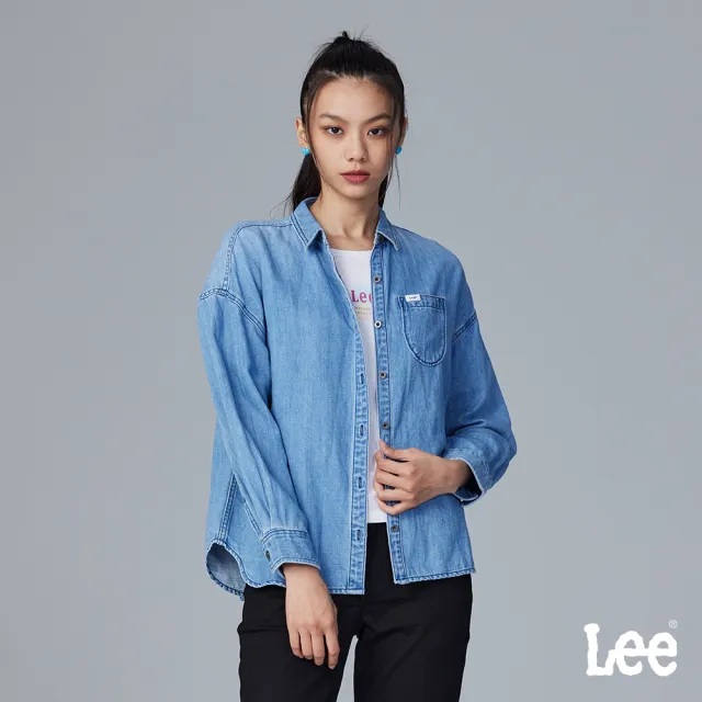 【Lee】女裝 牛仔長袖襯衫 / 經典簡約 淺藍洗水 寬鬆版型(LB308003580)