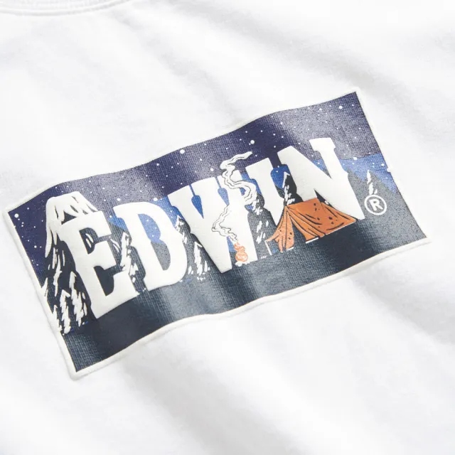 【EDWIN】女裝 露營系列 富士山腳營地LOGO印花短袖T恤(米白色)