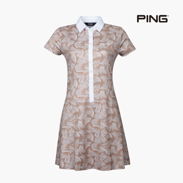 PING 女款昇華連身洋裝-卡其(吸濕排汗/涼感/GOLF/連身裙/高爾夫球衫/RA22125-75)