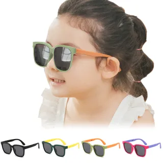 【ALEGANT】輕巧時尚5-12歲兒童專用輕量矽膠彈性折疊太陽眼鏡(多色任選/台灣品牌/UV400方框摺疊偏光墨鏡)