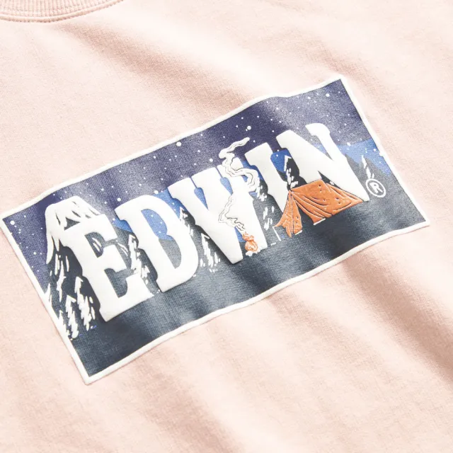 【EDWIN】男裝 露營系列 富士山腳營地LOGO印花短袖T恤(淡粉紅)