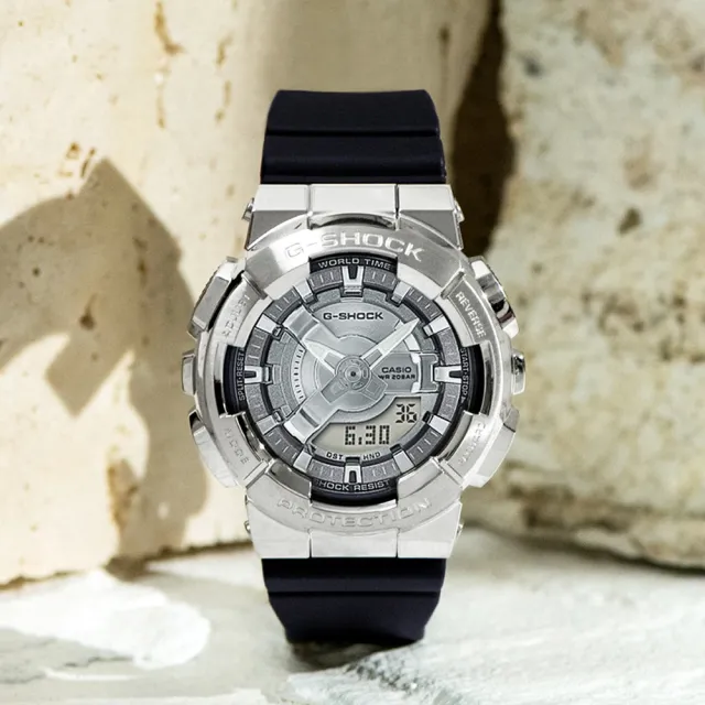 【CASIO 卡西歐】G-SHOCK 金屬色雙顯電子錶-百搭銀 禮物 送禮 推薦(GM-S110-1A)