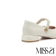 【MISS 21】復古小優雅羊皮大方頭瑪莉珍高跟鞋(白)