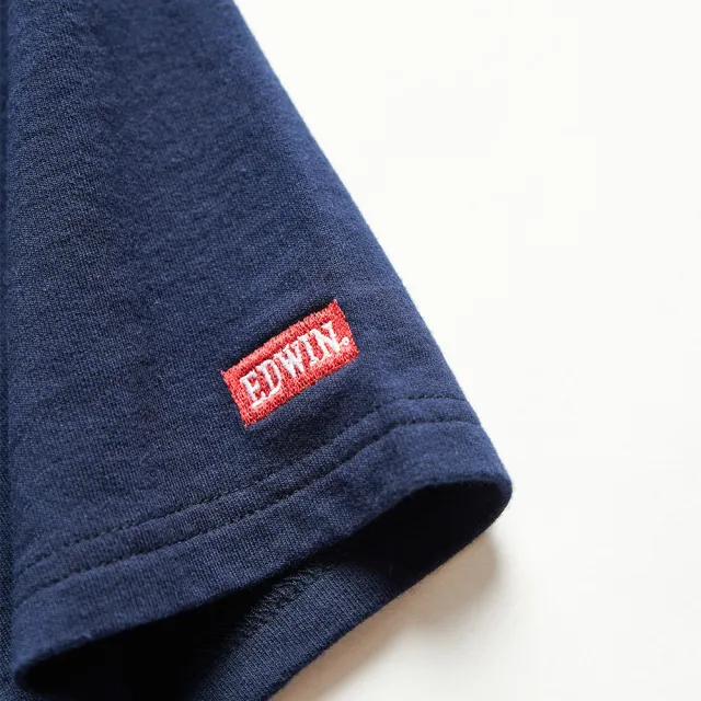 【EDWIN】男裝 露營系列 富士山腳營地LOGO小印花短袖T恤(丈青色)
