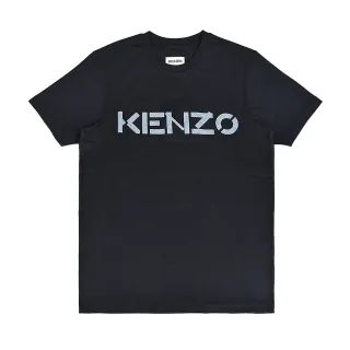 【KENZO】KENZO標籤LOGO灰字印花設計純棉圓領短袖T恤(男款/黑)