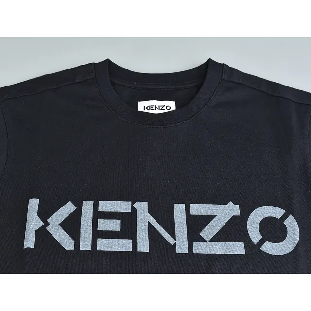 【KENZO】KENZO標籤LOGO灰字印花設計純棉圓領短袖T恤(男款/黑)