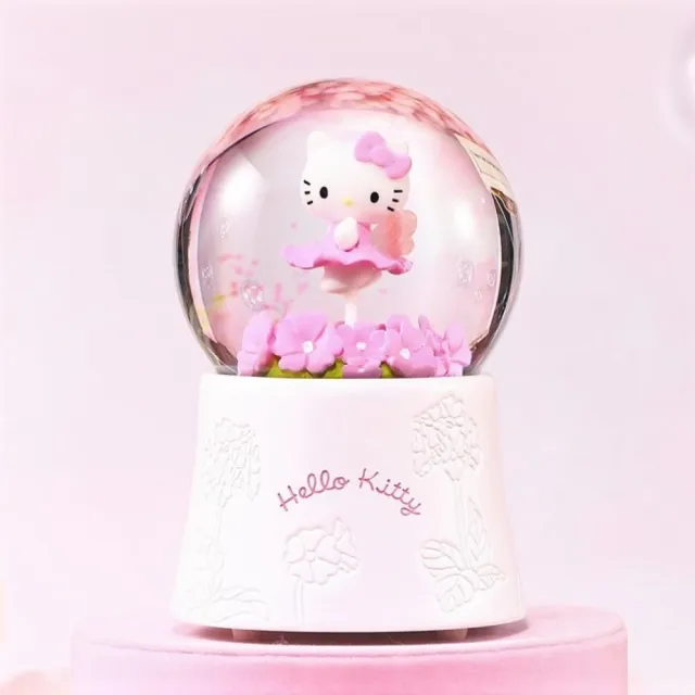 【JARLL 讚爾藝術】Hello Kitty 花蝴蝶 水晶球音樂盒(官方授權)
