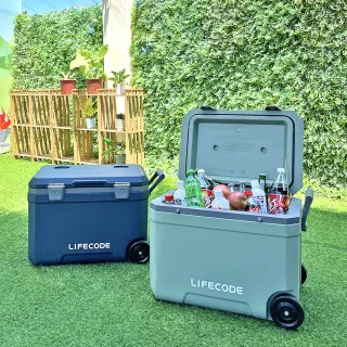 【LIFECODE】冰島-拉輪式45L保冰桶/保溫箱-附2個冰磚 2色可選