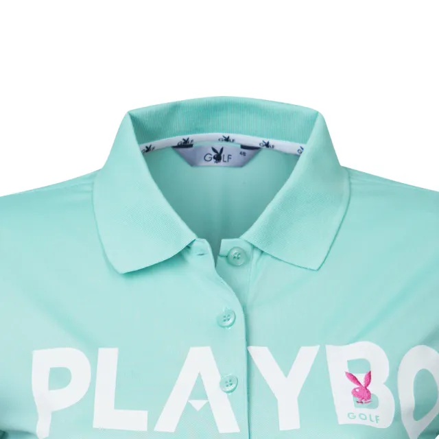 【PLAYBOY GOLF】女款LOGO圖騰短袖POLO衫-綠(吸濕排汗/抗UV/芳香抗菌/高爾夫球衫/KA22191-43)