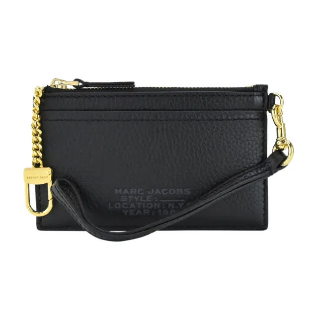 【MARC JACOBS 馬克賈伯】THE LEATHER ZIP壓印LOGO拉鍊鑰匙圈卡片夾/零錢包(黑)