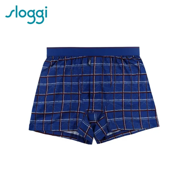 【Sloggi men】CHECKY  經典雙色格紋系列寬鬆平口褲(紳士藍)