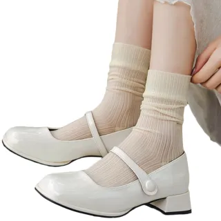 【OT SHOP】素面直條紋透膚中筒絲襪M1227(堆堆襪 學院風 日韓系)
