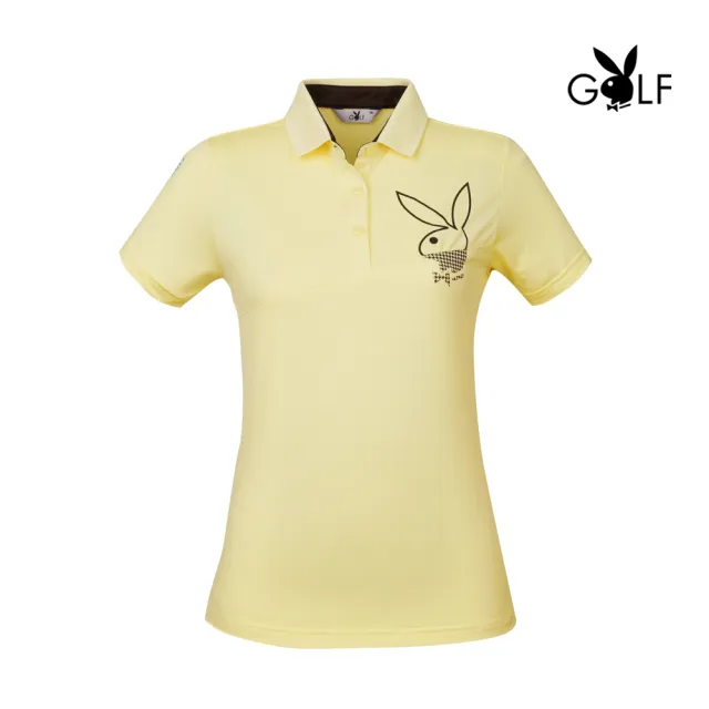 【PLAYBOY GOLF】女款經典兔頭印花短袖POLO衫-黃(吸濕排汗/涼感/高爾夫球衫/KA22110-35)