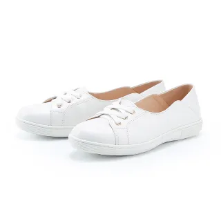 【MAGY】質感牛皮綁帶平底休閒鞋(白色)