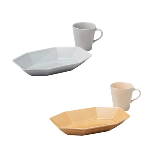 【YS-MART】簡約時尚八角形美濃燒杯盤組_2件入(咖啡杯 杯子 馬克杯 盤子 日本盤 沙拉盤)