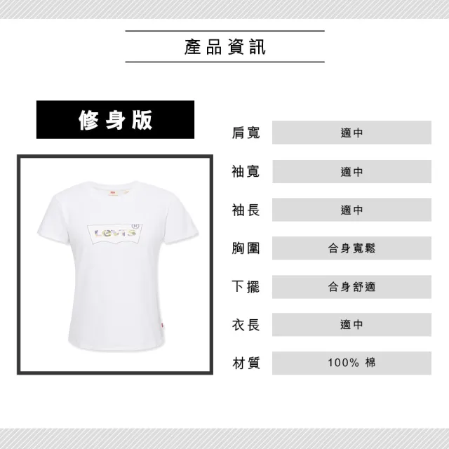 【LEVIS 官方旗艦】女款 修身版重磅短袖T恤 / 俏皮迷彩Logo / 220GSM厚棉 白 熱賣單品 A6404-0000