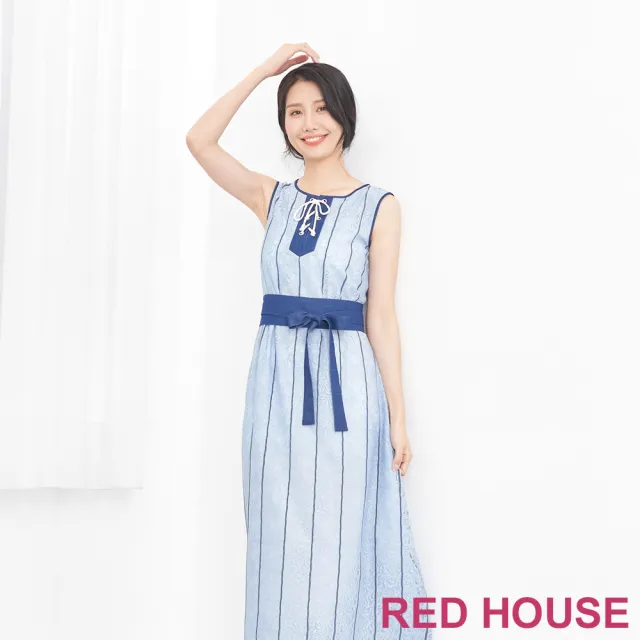 【RED HOUSE 蕾赫斯】條紋蕾絲背心長洋裝(共2色)