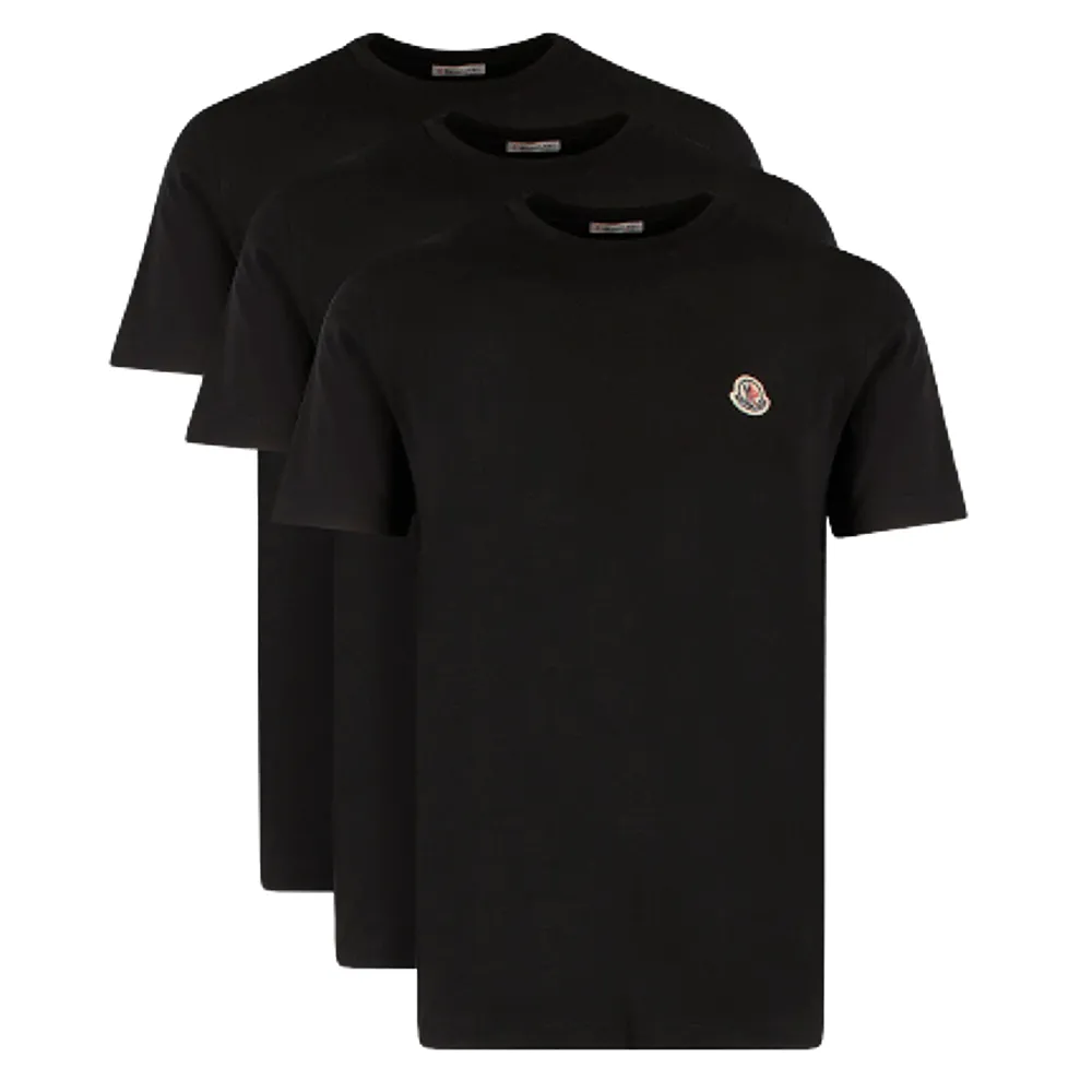 【MONCLER】男款 品牌LOGO 短袖純棉T恤單色三件一組-黑色(S號、M號、L號、XL號)