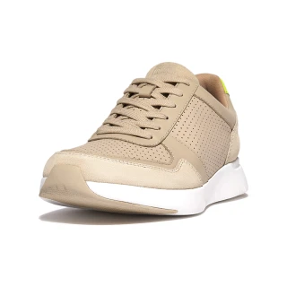 【FitFlop】ANATOMIFLEX MENS LEATHER-MIX SNEAKERS 運動風繫帶休閒鞋-男(白石色)