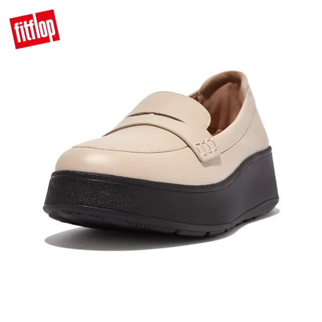 【FitFlop】F-MODE LEATHER FLATFORM PENNY LOAFERS厚底樂福鞋-女(白石色)