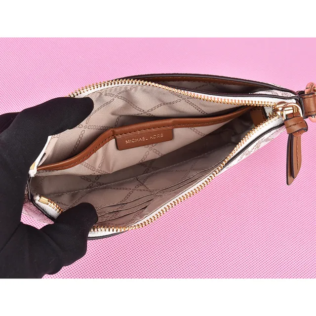 【Michael Kors】MK MICHAEL KORS JET SET金字LOGO拼色PVC滾邊牛皮4合1斜背子母包(茶玫瑰粉x多色)