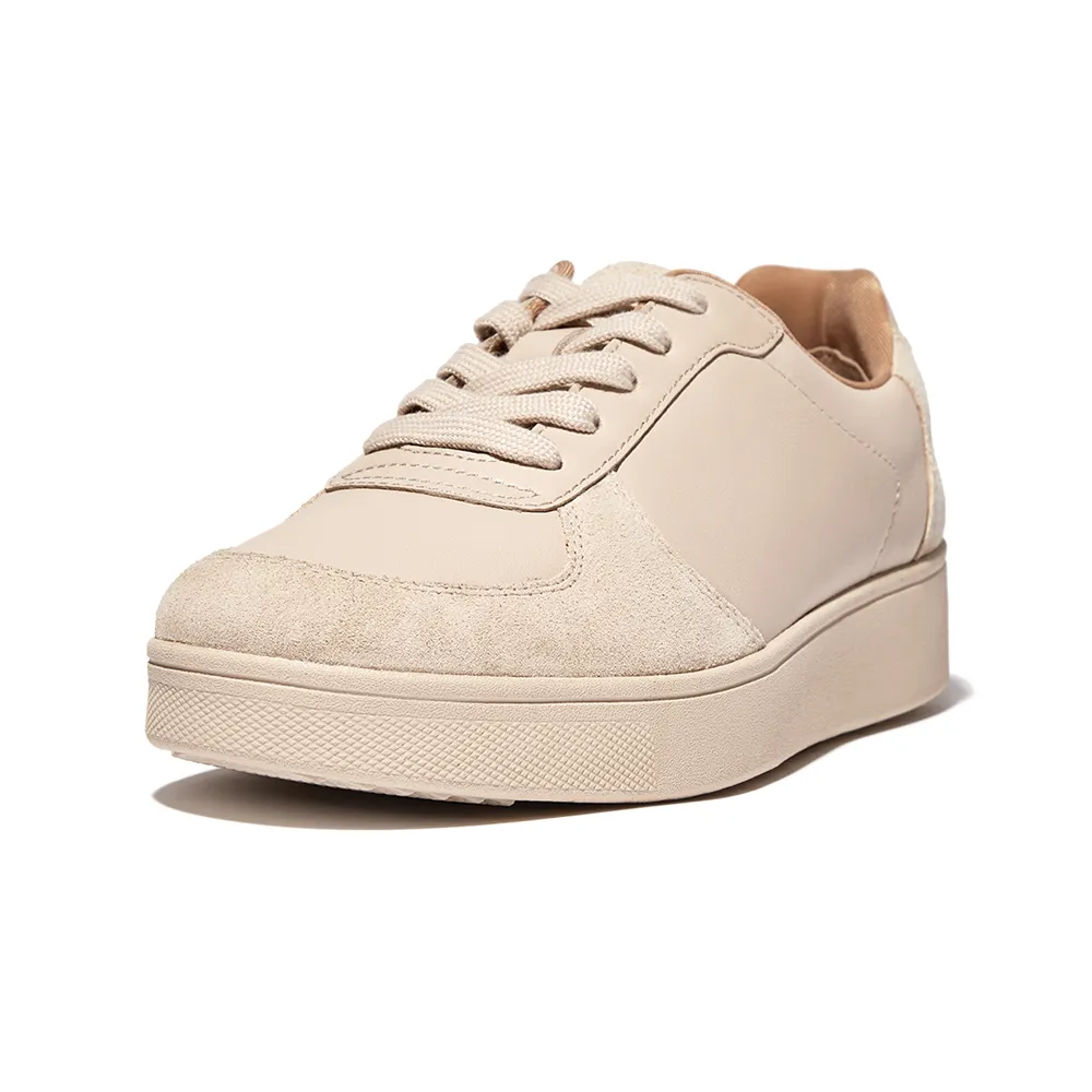 【FitFlop】RALLY LEATHER/SUEDE PANEL SNEAKERS復古繫帶休閒鞋-女(白石色)