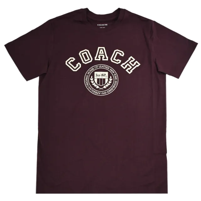 【COACH】簡約品牌LOGO燙印棉質個性短T恤(酒紅)
