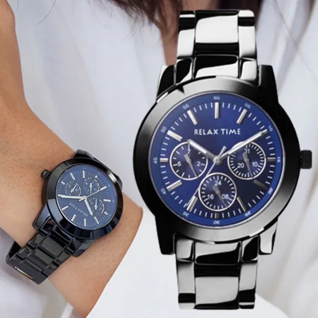 【Relax Time】三眼時尚腕錶/藍面錶盤38mm(R0800-16-07)