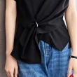 【MsMore】黑色復古設計感圓領開叉T恤寬鬆顯瘦短版短袖上衣#117393(黑)