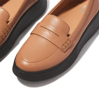 【FitFlop】F-MODE LEATHER FLATFORM PENNY LOAFERS厚底樂福鞋-女(拿鐵棕褐色)