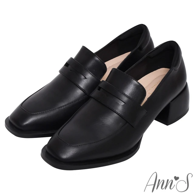 【Ann’S】經典百搭的方頭粗跟樂福鞋4.5cm(黑)