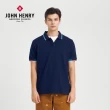 【JOHN HENRY】袖子色塊條紋配色POLO衫-深藍