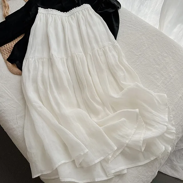 【巴黎精品】現貨+預購 女半身裙A字裙網紗裙中長裙百褶裙子大碼洋裝休閒大尺碼女裝(絲棉A字a1bs31)