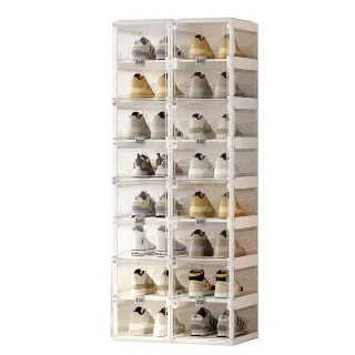 【hoi! 好好生活】ANTBOX 螞蟻盒子免安裝折疊式鞋盒16格側板透明無色款(鞋櫃 鞋架 收納櫃)