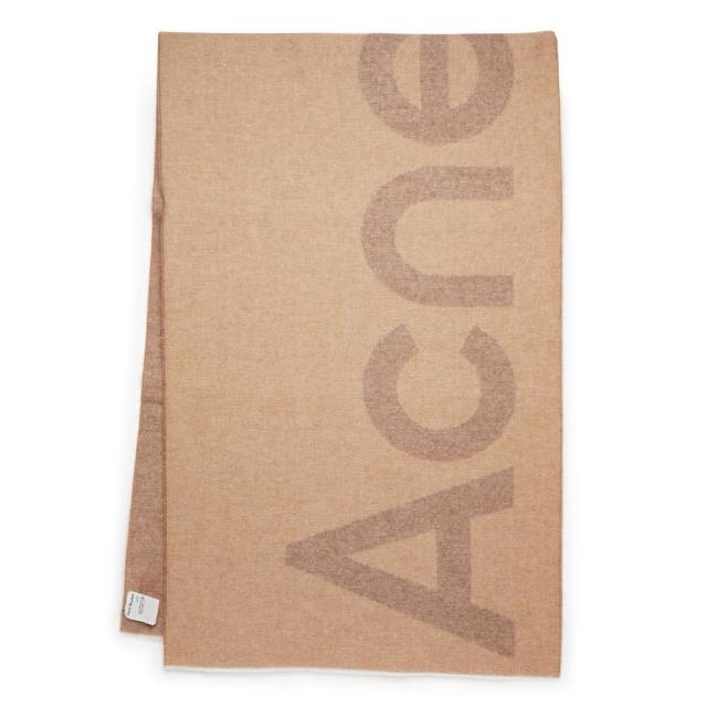 【Acne Studios】Logo 大字 雙色 羊毛 混紡 披巾 圍巾 駝棕色