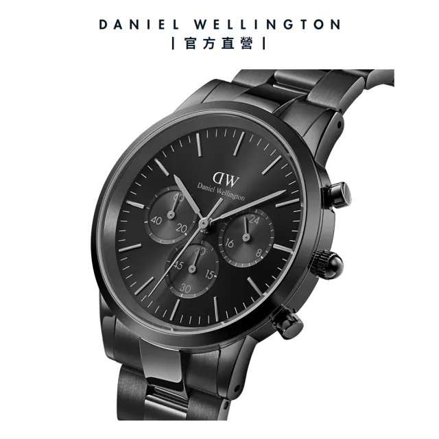 【Daniel Wellington】DW 手錶 Iconic Chronograph 42ｍｍ曜夜黑三眼精鋼錶黑錶盤(DW00100642)