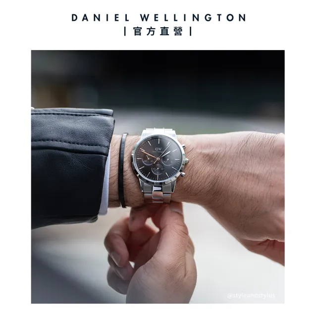 【Daniel Wellington】DW 手錶 Iconic Chronograph 42ｍｍ曜夜黑三眼精鋼錶-銀框(DW00100645)