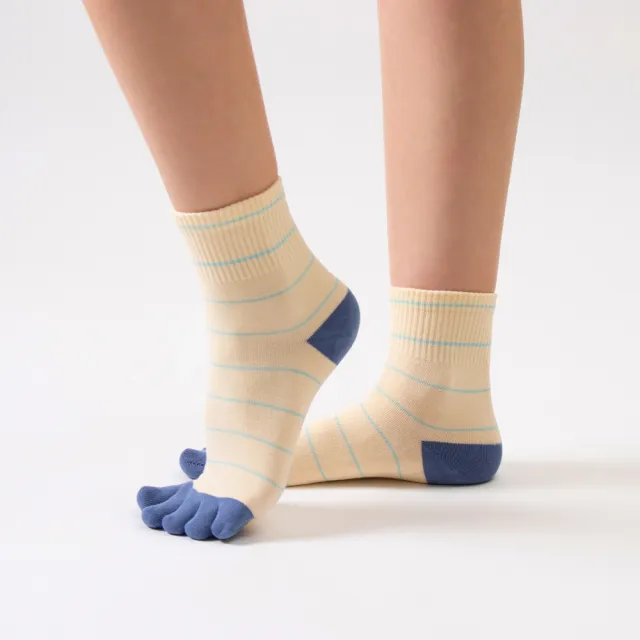 【WARX】薄款條紋美容中筒五趾襪-鵝黃(除臭襪)