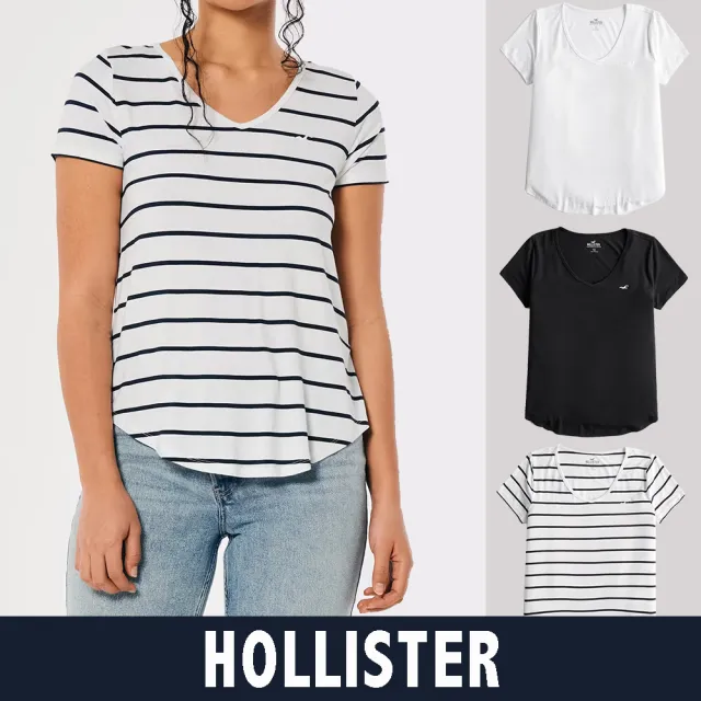 【HOLLISTER Co】HCO 海鷗 經典刺繡海鷗素面短袖T恤 上衣-女-多色組合(平輸品/短T)