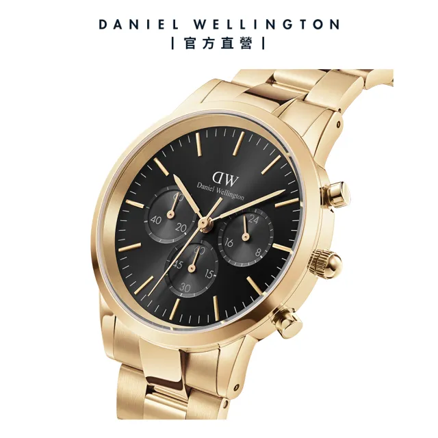 【Daniel Wellington】DW 手錶 Iconic Chronograph 42ｍｍ香檳金三眼精鋼錶黑錶盤(DW00100641)