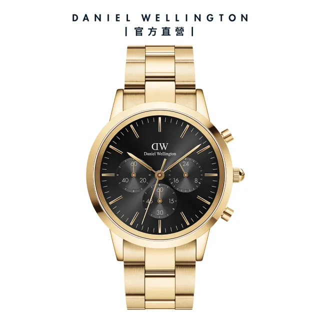 【Daniel Wellington】DW 手錶 Iconic Chronograph 42mm香檳金三眼精鋼錶黑錶盤(DW00100641)