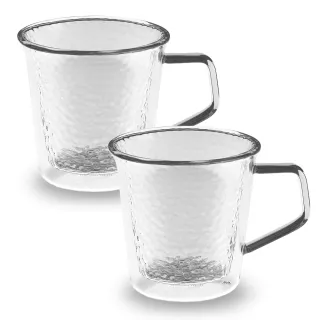 【SADOMAIN 仙德曼】雙層玻璃錘紋馬克杯 250ml-2入組(雙層玻璃杯/對杯組/茶杯)