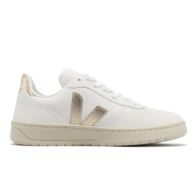 【VEJA】休閒鞋 V-10 Chromefree Leather 女鞋 白 燙金 經典 小白鞋 奶油底(VX0502935A)