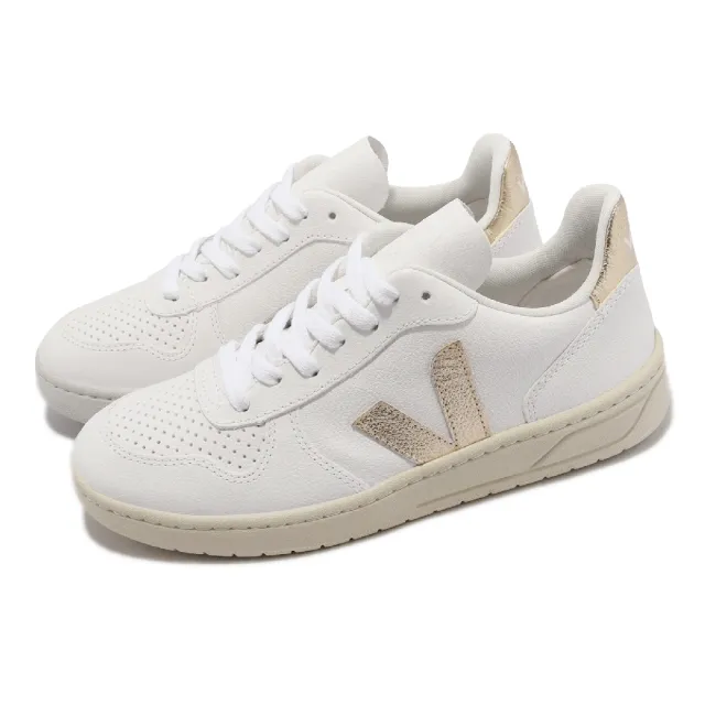 【VEJA】休閒鞋 V-10 Chromefree Leather 女鞋 白 燙金 經典 小白鞋 奶油底(VX0502935A)